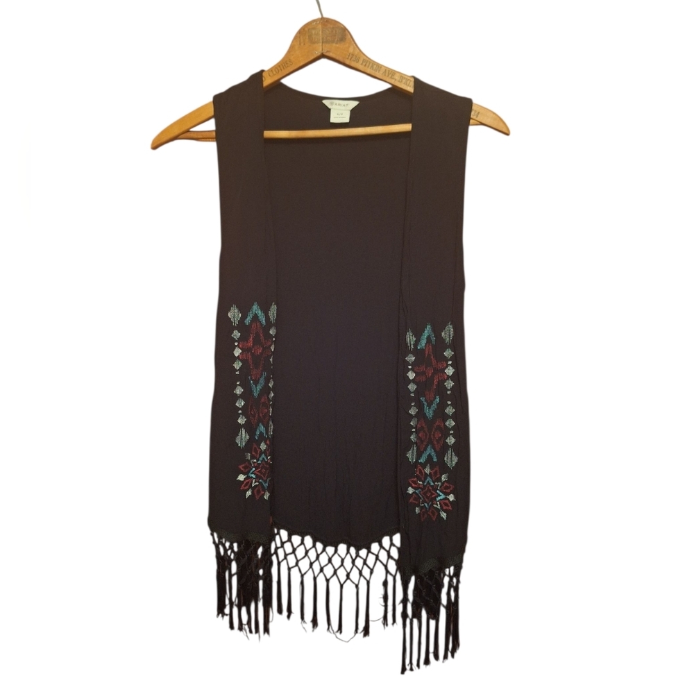Ariat Sleeveless Open Western Tribal Vest Boho Fringe Ladies S/P Black Cowgirl